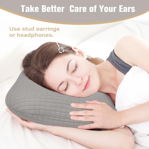 Ear Piercing Pillow for Side Sleepers, Ear Pillows with Holes for Pain, Earring Inflammation Pressure Sores, Cotton Earring Pillow for CNH Side Sleepers