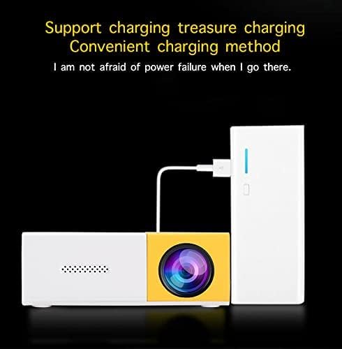 Generic MP20 Mini LED Projector powered by a portable power bank, demonstrating its convenient charging method.