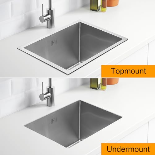 Warmiehomy Kitchen Sink 304 Stainless Steel Sink 51x44x20cm Single Bowl Kitchen Sinks with Drainer Kit Undermount and Topmount Small Sinks for Bar, Campervan - Image 6