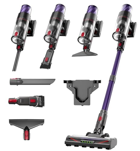 FEVORCS AKKU Staubsauger Kabellos 550W 50Kpa Leistungstark, Akku Sauger Beutellos mit Touchscreen Selbststehend Anti-Tangle, für Teppiche Hartböden Bett Auto