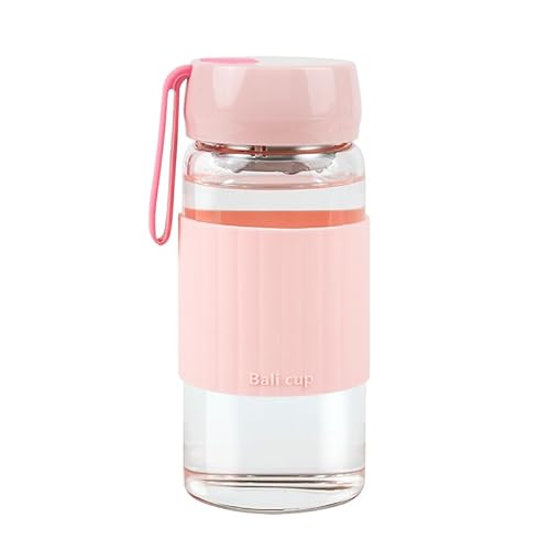 Dedeya Women's Light Pink 13Oz/380Ml Small Glass Water Bottle With Leak-Proof Lid,Anti-Slip Silicone Sleeve, Lightweight And Portable Drinking Cup,Tea Infuser And Silicone Strap (, 13Oz)