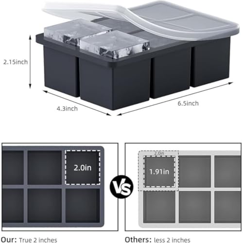 Image of Sprqcart Large Ice Cube Tray Silicone Ice Cube Trays with Lid for Freezer Stackable Ice Cube Mould for Making Large Square Ice Cubes - Black (Pack of 2)