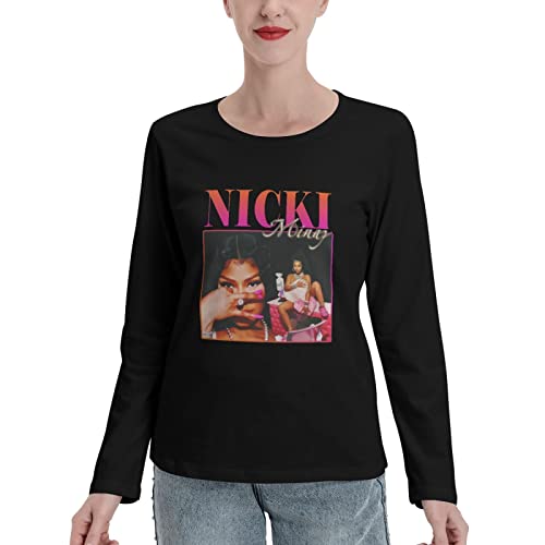 Nicki Rapper Singer Minaj Band Womens Long Sleeve T Shirts Tops for Women Casual Shirts Loose Fit Basic Blouse Black Large