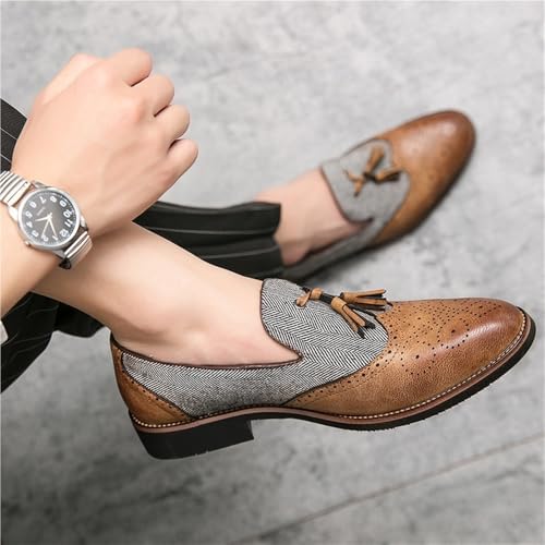 Mens Dress Shoes with Tassel Brogue Faux Leather Casual Slip On Breathable Business Slip Resistant Low Top Rubber Sole Non Slip Classic4