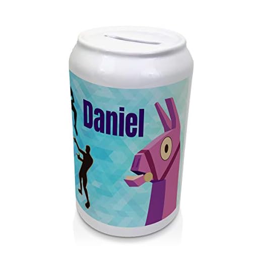 LolaPix Hucha Infantil. Regalos Personalizados. Regalos para Fans. Cerámica Tapón Inferior. Hucha Lata. Fornite