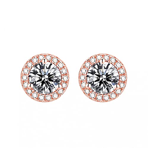 Boucles d'oreilles clous or rose et zircon cubique brillant de qualité joaillerie