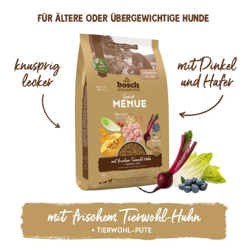 Bosch HPC MENUE Senior con pollo e farro e avena | cibo essiccato per cani anziani di tutte le razze | 1 x 12 kg