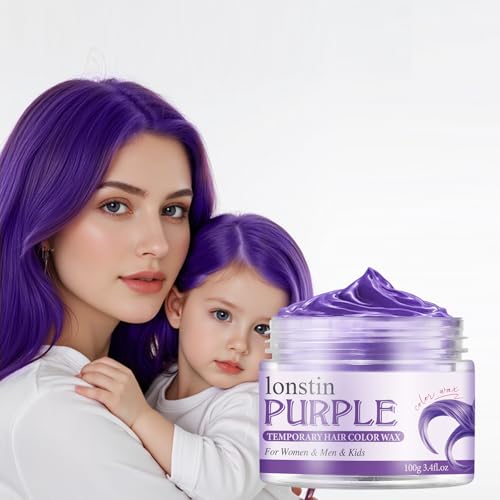 lonstin Purple Hair Colour Wax for Kids & Adults Temporary Hair Dye Wax 100g Wash Out, Non-Sticky Clay Mud Cream for Parties, Cosplay & Daily Fun