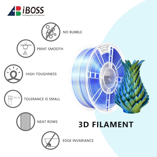 Image of iBOSS Silk Dual Color Filament PLA Plus 3D Printer 1.75mm + /- 0.02mm, Clog-Free 3D Printer Filament PLA+ Shiny Filament 1kg(2.2lbs) for Most FDM 3D Printer, Shiny Silk Texture, Silk Gold Blue