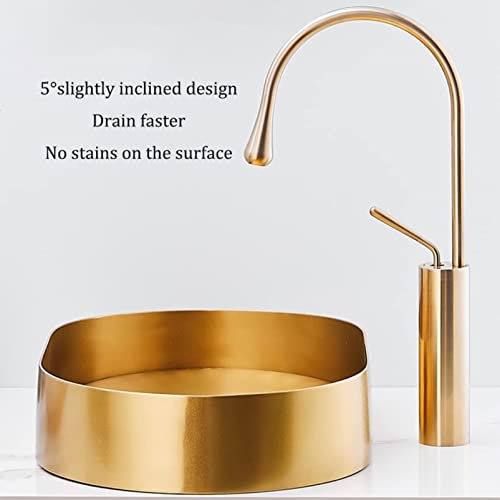 Xyqsby Single Bowl Bar Counter Kitchen Sink Golden Oval 304 Stainless Steel Bathroom Sink With Drain Pipe Countertop Installation Suitable For Bathroom, Bar, Hotel (Color : Gold, Size : 55X35X10Cm) #TOP2