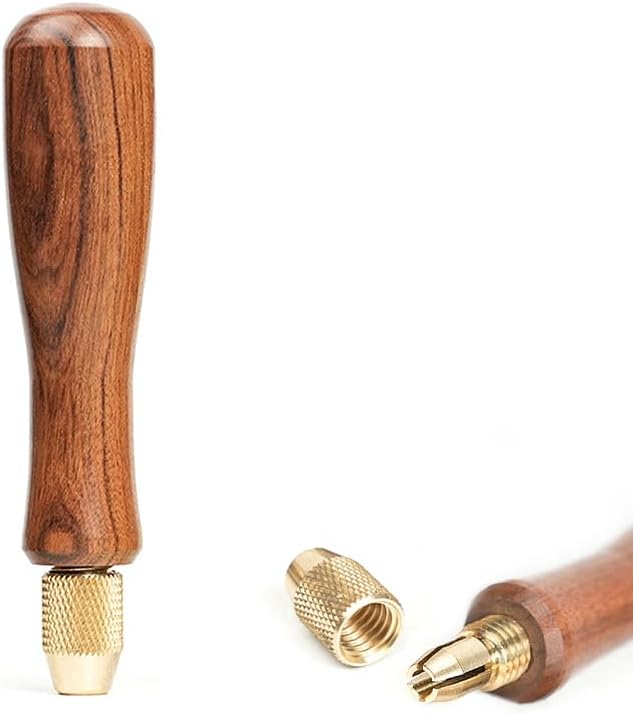 Toolcool Wood File Handle Wooden Handles with Brass Collet Chuck for Small Files with a Tang Diameter of 3.1MM-3.7MM