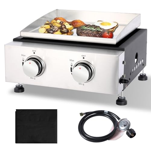 GRILL DEPOTS 14" Portable Gas Grill, 2-Burner BBQ Griddle