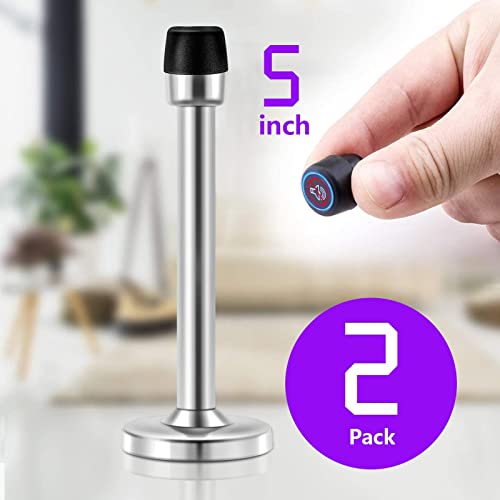Door Stopper, 5 Inch Extra Long Door Stop,2Pack Solid Rigid Modern Heavy Duty Brushed Satin Door Holder Stainless Steel Floor Door Stopper Silver, Door Stopper Wall #TOP1