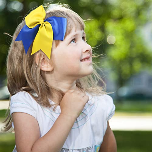 2Pcs 8" Jumbo Cheer Bow Clip With Tails, Oaoleer Large Cheerleading Hair Bows For Girls Teen Softball Cheerleader Outfit Uniform (Yellow/Blue) #TOP4