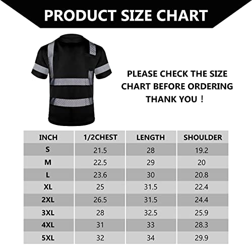 Fonirra Hi Vis Safety T Shirt For Men Class 2 Ansi Reflective High Visibility Short Sleeves Work Shirt (Black,2Xl) #TOP6
