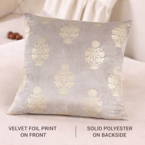 Image of DEVSANG Foil Velvet Cushion Covers 18 inch x 18 inch Set of 5 pc, Silver Grey