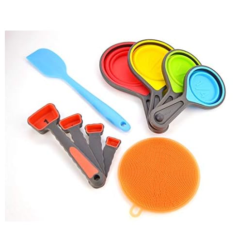 Food Grade colorful silicone Collapsible measuring Cups and Measuring Spoons Set 8 pieces for kitchen baking cooking crafts making both dry and liquid ingredients BPA free