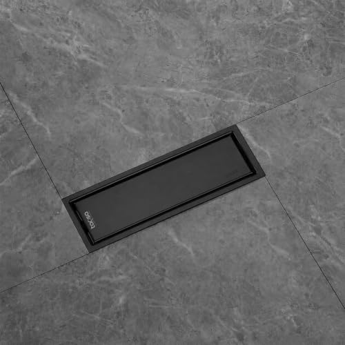 Image of Tapsa Tile Insert Floor Drain | 304 Stainless Steel | Invisible Shower Drain Channel | Shower Drain Channel | Water Drain Channel | with Cockroach Trap. (8X4, Black Matte 20 mm)