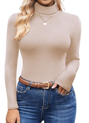 Image of Ekouaer Women's Turtleneck Shirts Ribbed Pullover Sweater Long Sleeves Tops Midweight Thermal Underwear Blouse