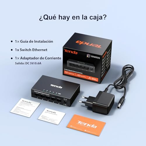 Image of Tenda 5 Port Gigabit Switch, Unmanaged Ethernet Switch, Network Splitter with Traffic Optimization, Plug & Play, Fanless Metal Design Network Switch, Traffic Optimization( TEG1005D)