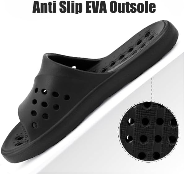 KUKTO Shower Shoes for Womens Mens Slides,Black,12.5-13.5 W/11-12 M — view 2