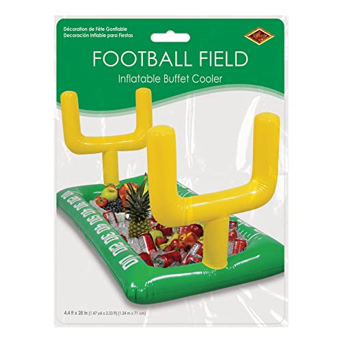 Image of Beistle Inflatable Football Field Buffet Cooler with Goal Posts, 28 inch x 4' 5.75 inch - Food & Drink Cooler, Drink Containers for Parties, Football Party Decorations, Game Day Coolers