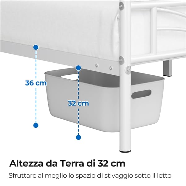 Yaheetech Struttura Letto Singolo in Ferro con Spazio Aggiuntivo Testiera a Forma di Nuvole Camera da Letto Soggiorno 90 x 200 cm Bianco