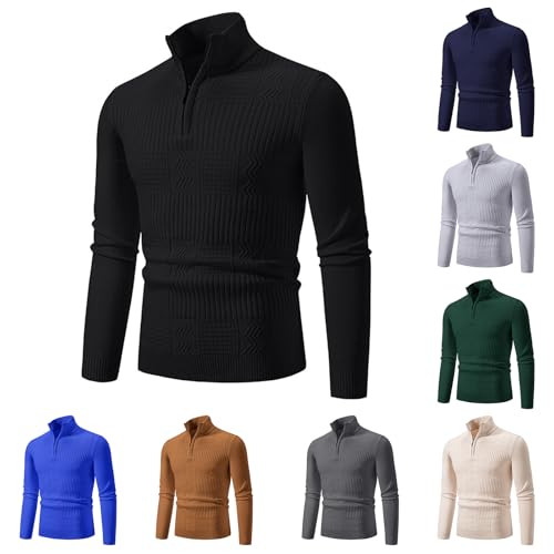 Men's Quarter Zip Sweater Slim Fit Casual Long Sleeve Stand Collar Muscle Tops Twisted Knitwear Pullover Sweaters3