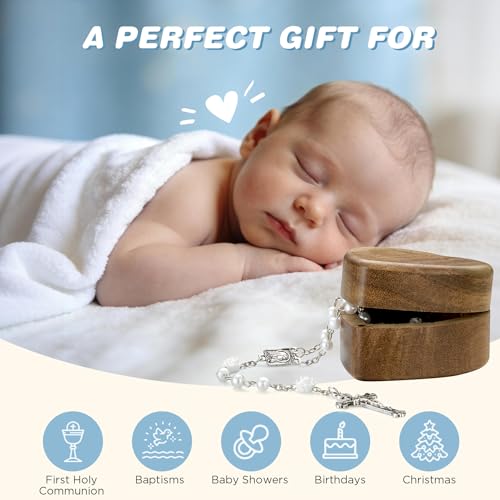 Image of NORBU Baptism Gifts for Girl, My First Rosary with Ceramic Keepsake Box, Rosary for Kids, First Communion & Baby Dedication Gifts for Newborn Baby Boys Catholic Christening Gift