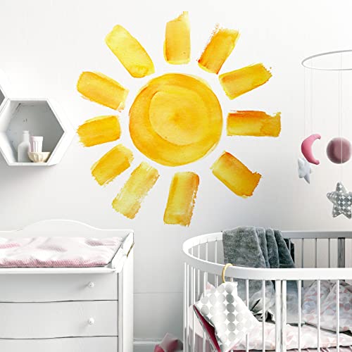 23.62” X 23.62” Watercolor Boho Sun Wall Decals Peel And Stick, Pvc Sunrise Wall Stickers, Yellow Sunshine Wall Art Decor For Kids Room Playroom Nursery Bedroom (Boho Sun-2) #TOP3