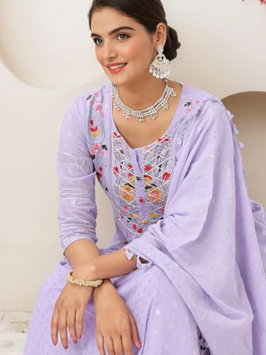 Image of ishin Floral ethnic motifs embroidered a-line kurta set with dupatta