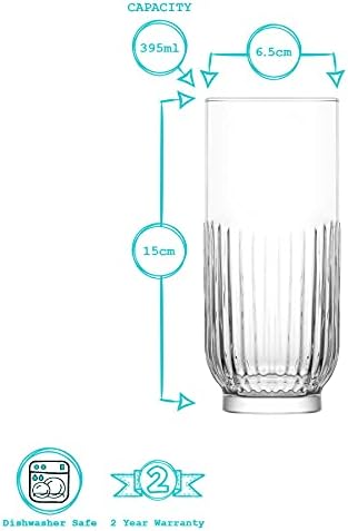 Argon Tableware Campana 12 Piece Glassware Set - Vintage Cut Glass Water Juice Drinking Highball Tumblers