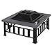 Outsunny Brasero cheminée Foyer extérieur dim 86L x 86l x 54H cm Grille à Charbon Couvercle tisonnier métal Noir