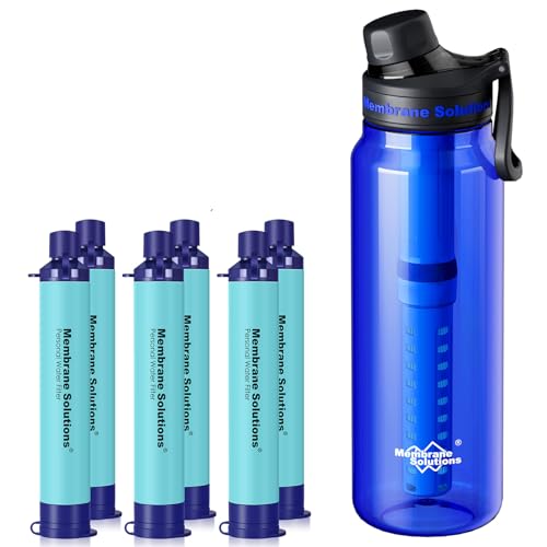 Membrane Solutions 36oz C3 ACF+UF Filtered Water Bottle with 6 Packs Outdoor Water Filter Straw