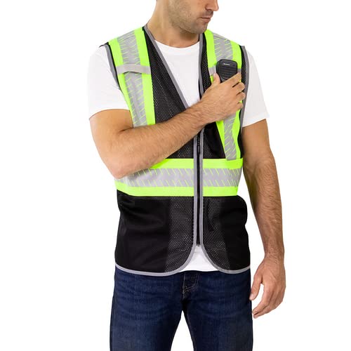 Tingley Colete V70643C Classe 1 X-Back, G/GG, preto com fundo fluorescente amarelo-verde em fita ref