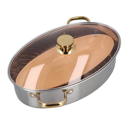 TOPINCN Pentola a Vapore per Pesce in Acciaio Inossidabile 304, Forma Ovale con Coperchio Trasparente e Piastra in Ceramica per Cuocere a Vapore Gnocchi di Zuppa di Pesce e Frutti di