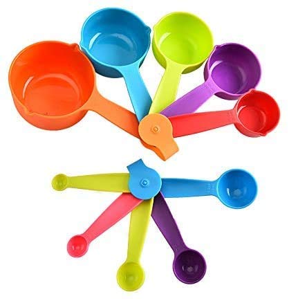 Measuring Spoon Set of 10 Plastic Measuring Cups and Spoon Set Multi-Colour Measuring Scoop Kitchen Cooking Baking Tool Set