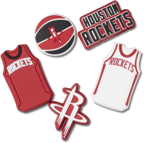 Crocs Unisexs Jibbitz Shoe Charms NBA Basketball Teams Sports Collection Multi Packs Houston Rockets 5 Pack