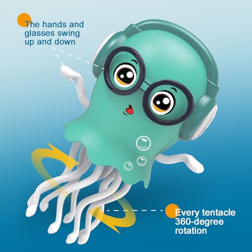 Qxbuhe Dancing Octopus Toy,Smart Tentacle Explorer,Crawling Dancing Automatic Obstacle Sensor Toys,Electric Crawling Octopus with LED Lights & Music (Green Jellyfish)