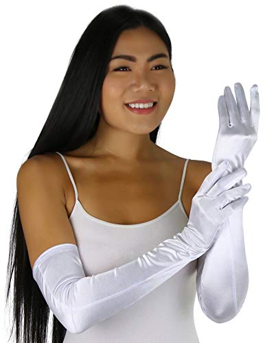 ToBeInStyle Women's Extra Long Opera Length Satin Gloves - White - One Size