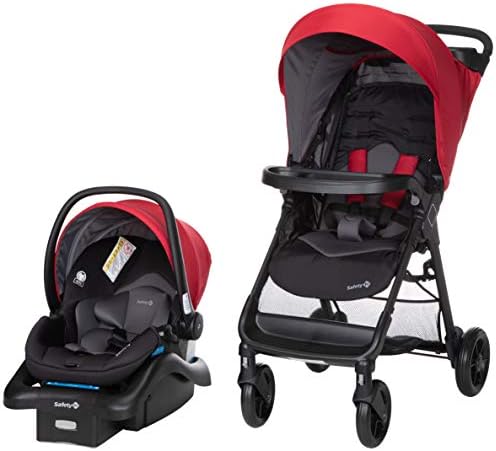 Safety 1st Smooth Ride Travel System Stroller and OnBoard FLX Infant Car Seat, Newborn to Toddler Baby Combo, Easy-Install, Large Canopy, Ample Storage, Foldable, Rear-Facing 4-30 lbs, Black Cherry