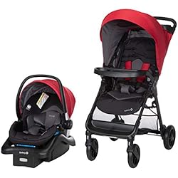 Safety 1st Smooth Ride Travel System Stroller and OnBoard FLX Infant Car Seat, Newborn to Toddler Baby Combo, Easy-Install, Large Canopy, Ample Storage, Foldable, Rear-Facing 4-30 lbs, Black Cherry