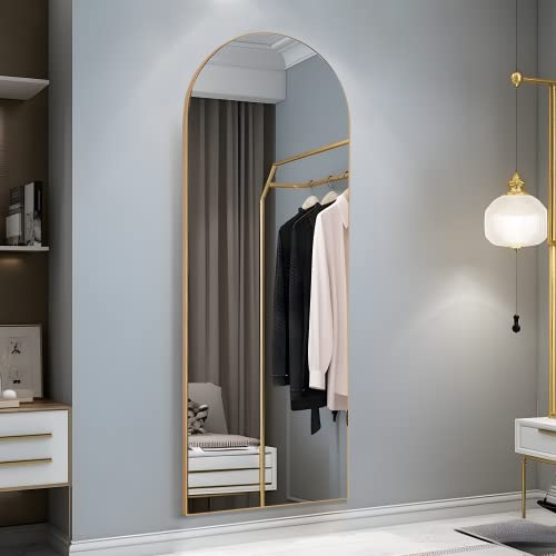 Image of NeuType 65 inchx22 inch Arched Full Length Mirror Large Arched Mirror Floor Mirror with Stand Large Bedroom Mirror Arched Shape Wall Mounted Mirror Hanging or Leaning Against Wall, Wood Frame, Burlywood