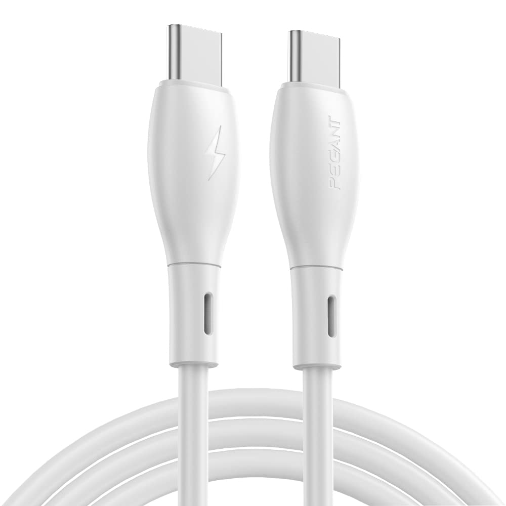 PEGANT USB-C to USB-C Cable Fast Charging Silicone TPE Power Delivery PD Type C Compatible for iPad mini 6 MacBook Pro 2021 14 16 MacBook Air iPad Pro 12.9 Samsung S21 and more (60W 1M, White)
