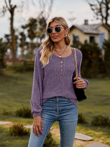 Image of DB MOON Womens Lightweight Sweaters 2026 Long Sleeve Henley Shirt Fall Casual Crewneck Tunic Tops