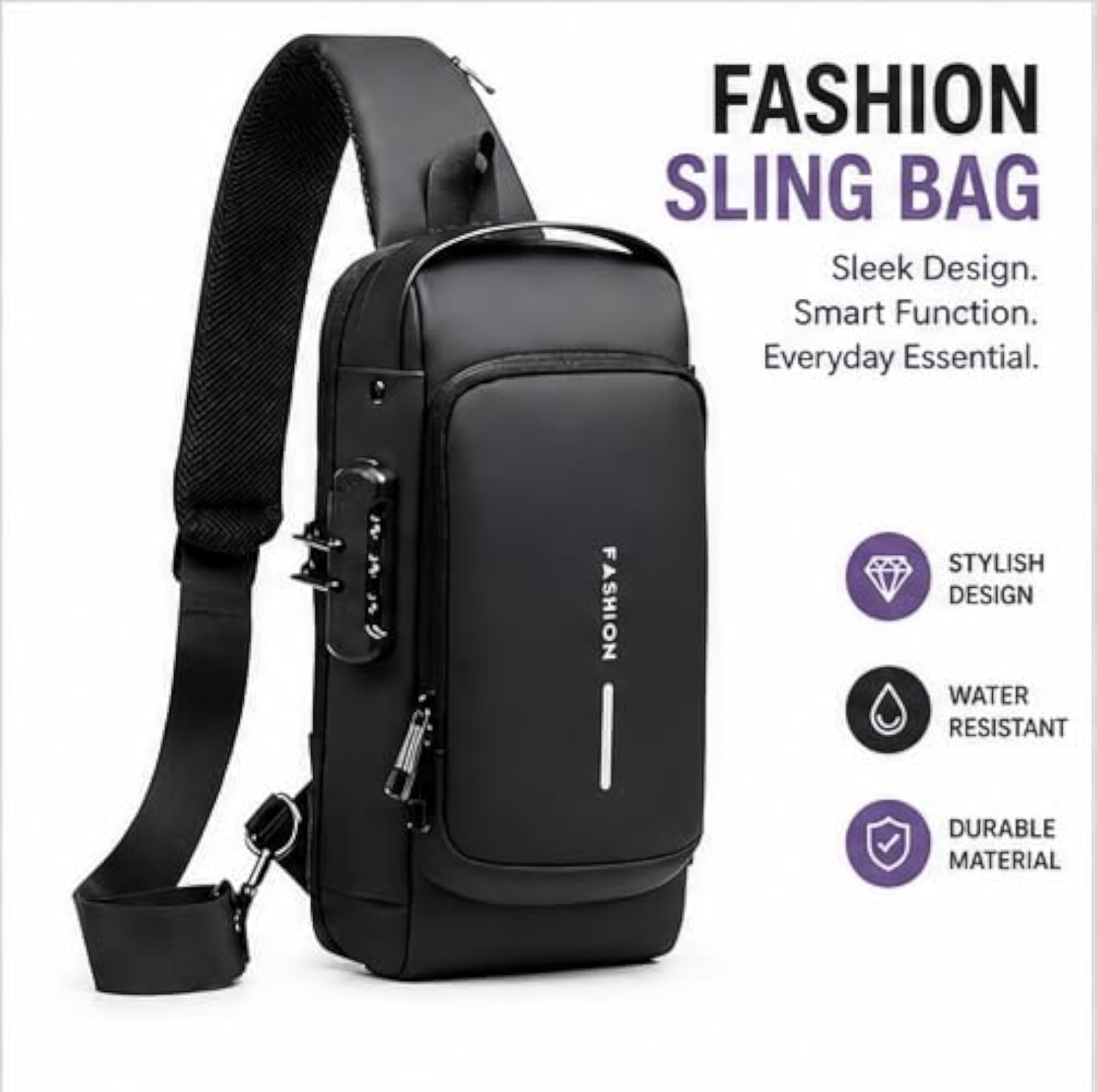 Waterproof Chest Bag USB Crossbody Sling Bag for Men