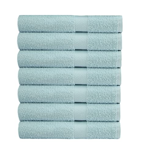 Image of COTTON CRAFT Simplicity Bath Towels Set -7 Pack- 27x52-100% Cotton Towel - Lightweight Absorbent Soft Easy Care Quick Dry Everyday Luxury Hotel Spa Gym Shower Beach Pool Camp Travel Dorm - Light Blue