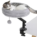 PawHut Cat Bed for Desk, 360° Rotatable Adjustable Elevated Cat Desk Bed, Comfortable Soft Plush Kitten Hammock Nest Cushion Machine-Washable