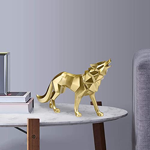 Resin Wolf Statue Modern Wolf Sculpture Abstract Wolf Statues Wild Life Animal Figurine Decoration For Bookcase Showcase Shop Window Decor - Golden #TOP4