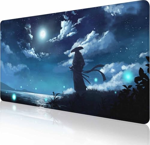 Alfombrilla de mouse grande extendida para juegos con bordes cosidos, base de goma antideslizante para oficina, computadora, teclado, laptop y escritorio en casa, 35.4 x 15.7 pulgadas, samurai japonés